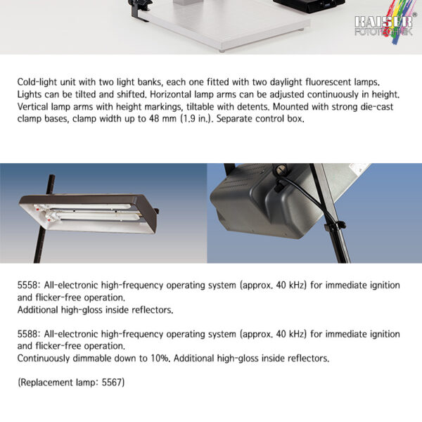 카이저 Lighting Units for R1 System, 5558 /조명 2개, 램프 Arm 2개/색온도-5400 Kelvin, 램프-36W 4개