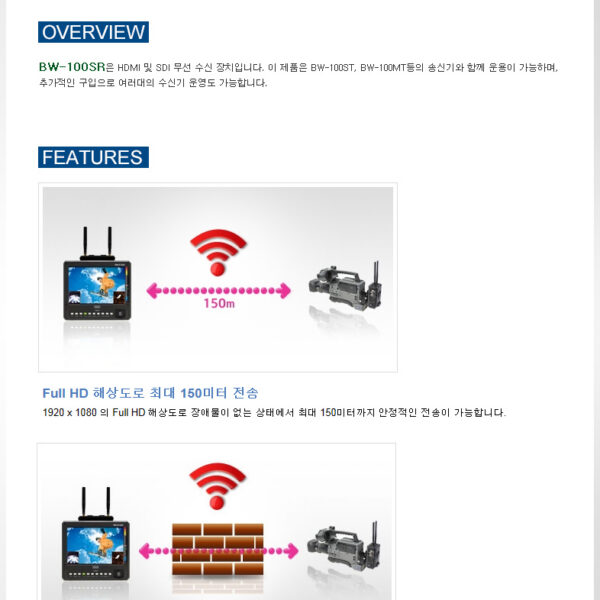 본 모니터 BW-100SR 수신기 /HDMI Out/HD/SD-SDI/3G